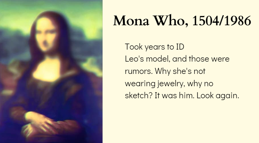 Mona Who, 1504/1986